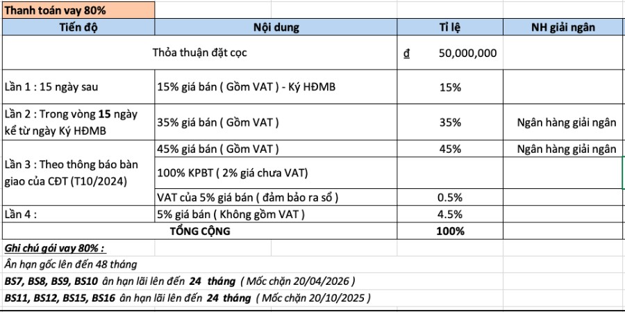 tiến độ thanh toán vay 80%